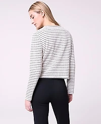 Ann Taylor Weekend Striped Knit Jacket Ivory/Navy Multi Women's