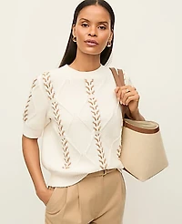Ann Taylor Contrast Stitch Cable Sweater Winter White Women's