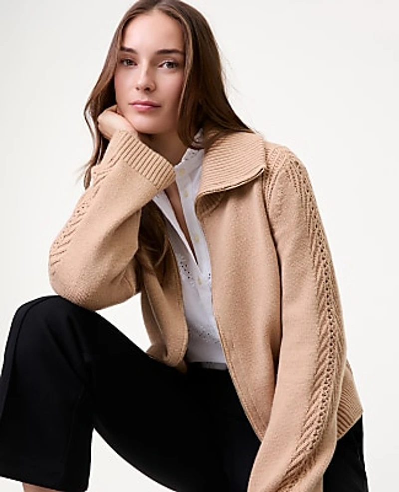 Ann Taylor Weekend Contrast Stitch Sweater Jacket Women's