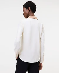 Ann Taylor Contrast Trim Satin Modern Shirt Creamy White Women's