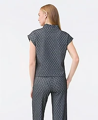 Ann Taylor Plaid Ponte Mock Neck Top Black Women's