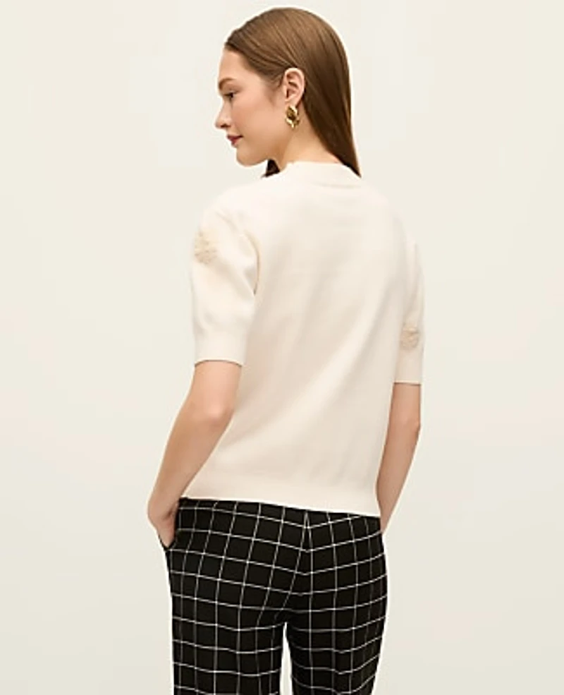 Ann Taylor Daisy Appliqué Sweater T-Shirt Winter White Women's
