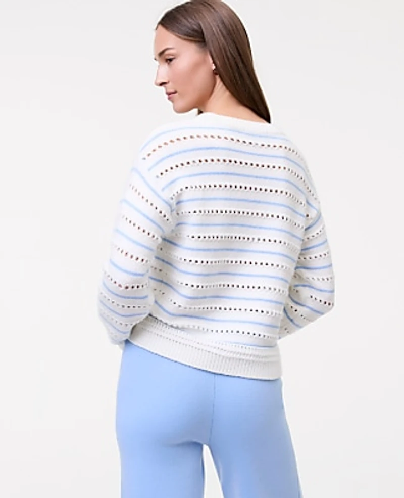 Ann Taylor Weekend Striped Pointelle Sweater Daybreak Dew Women's