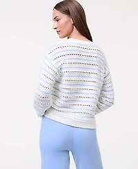 Ann Taylor Weekend Striped Pointelle Sweater Daybreak Dew Women's