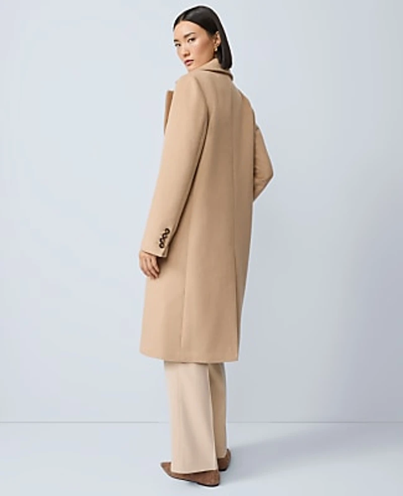 Ann Taylor Petite Double Breasted Long Coat Cafe Au Lait Women's