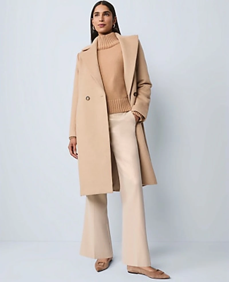 Ann Taylor Petite Double Breasted Long Coat Cafe Au Lait Women's