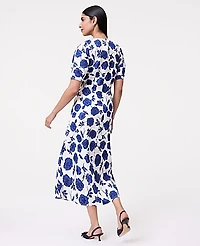 Ann Taylor Floral Linen Blend Midi Dress Size 0 Electric Periwinkle Women's