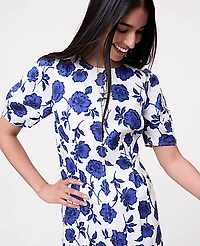 Ann Taylor Floral Linen Blend Midi Dress Size 0 Electric Periwinkle Women's