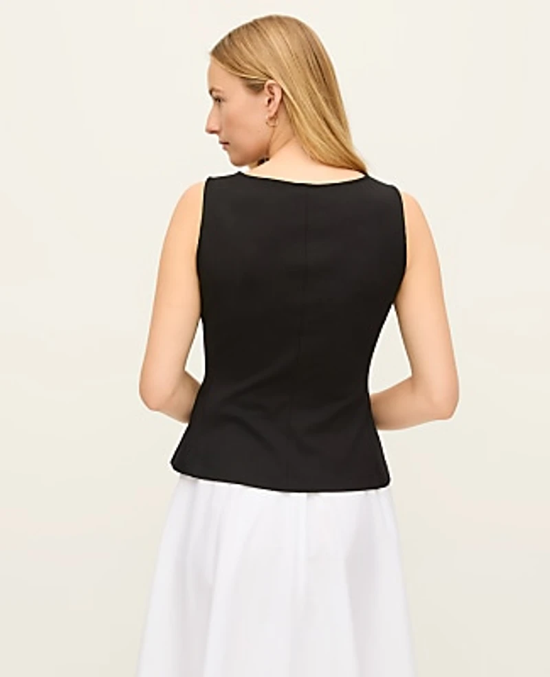 Ann Taylor V-Neck Pocket Shell Top Black Women's