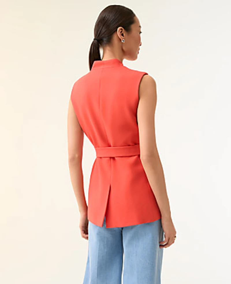 Ann Taylor The Belted Long Vest Fiery Sunset Women's