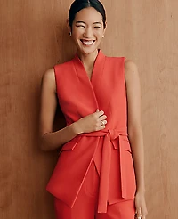 Ann Taylor The Belted Long Vest Fiery Sunset Women's