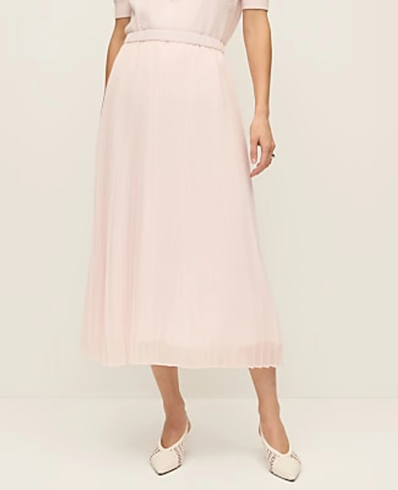 Ann Taylor Chiffon Pleated Midi Skirt Blush Haze Women's