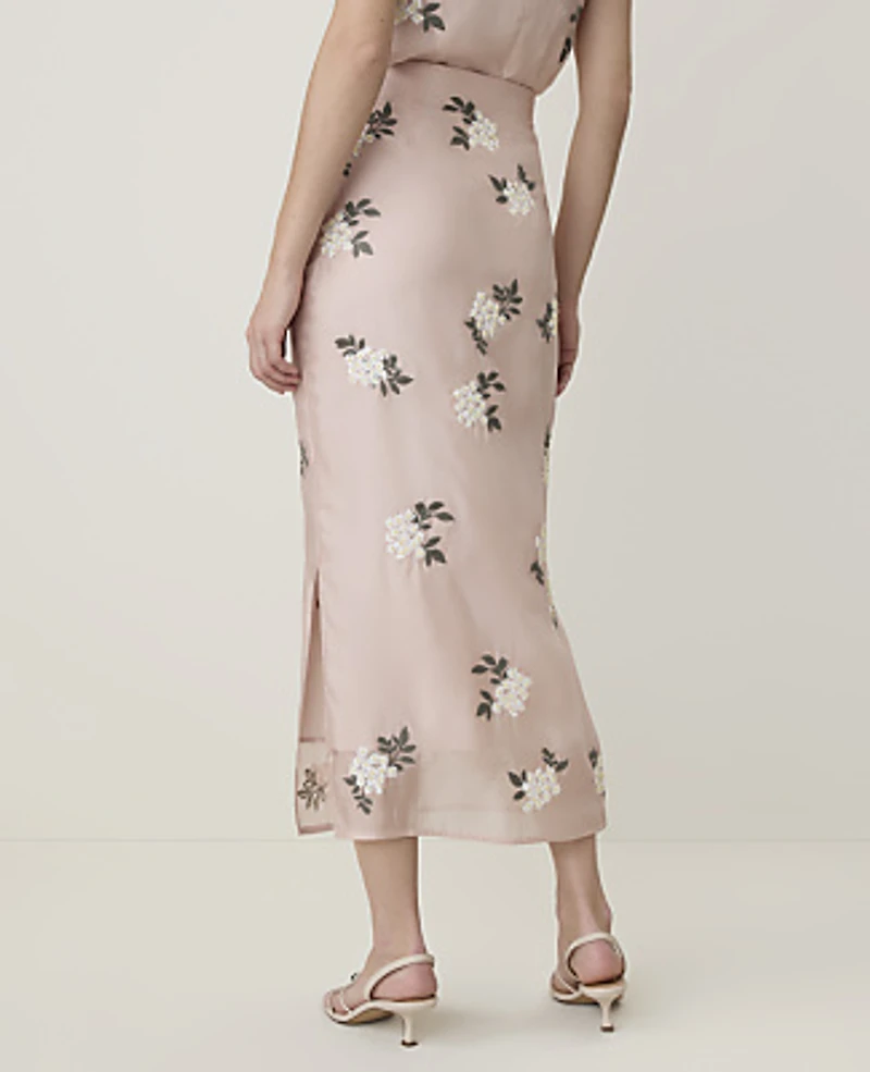 Ann Taylor Petite Sequin Embellished Midi Skirt Organza Rose Smoke Women's