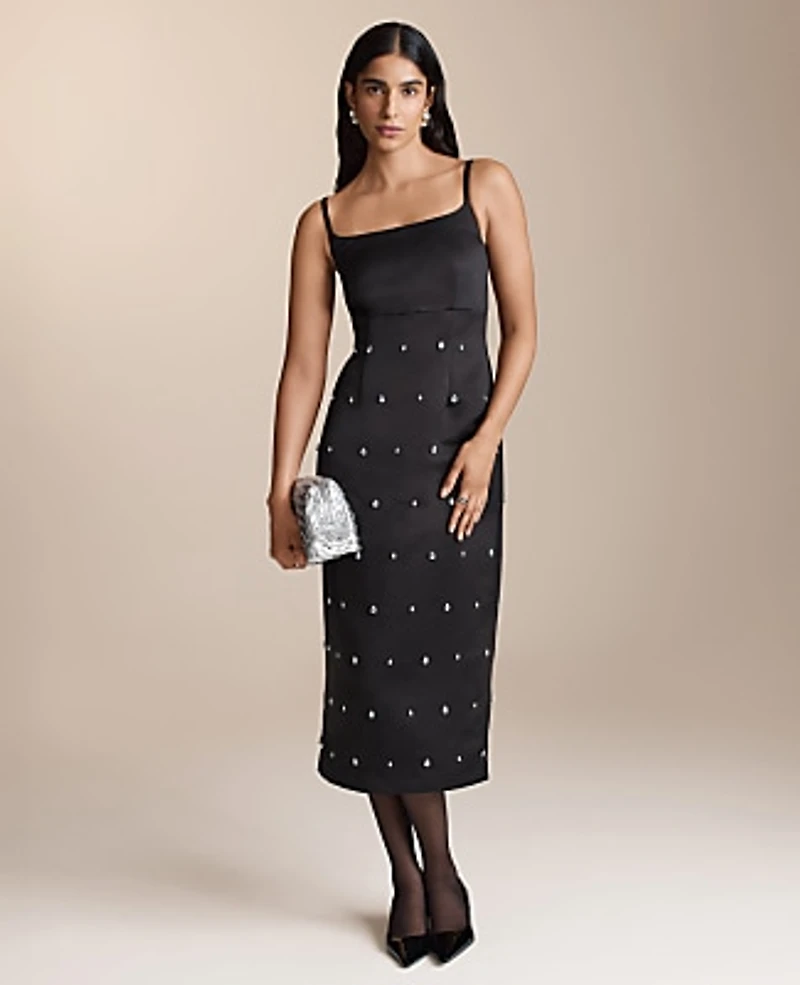 Ann Taylor Satin Sheath Dress Black Women's