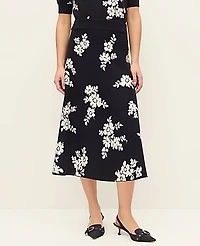 Ann Taylor Floral Jacquard Midi Skirt Night Sky Women's