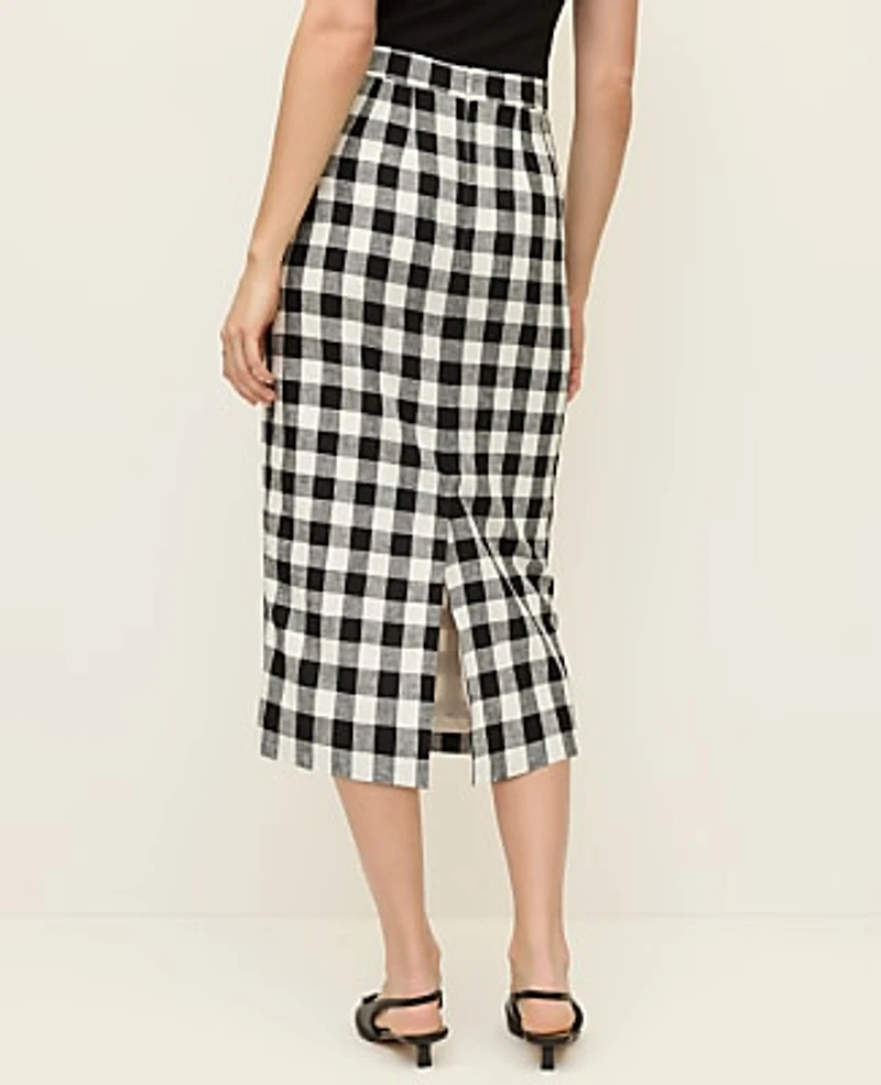 Ann Taylor The Button Midi Skirt Gingham Linen Blend Black - Ww Women's