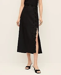 Ann Taylor Lace Trim Linen Blend Midi Skirt Black Women's