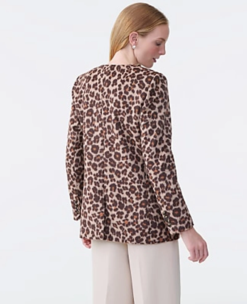 Ann Taylor The Longline Collarless Blazer Animal Print Almond Croissant Women's