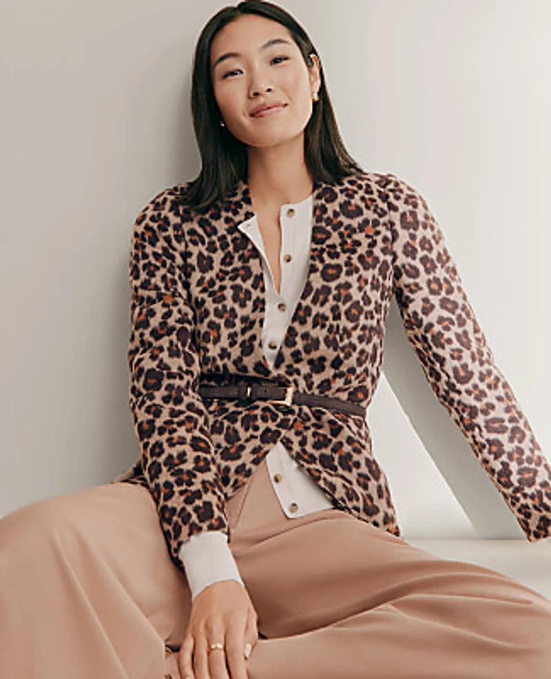 Ann Taylor The Longline Collarless Blazer Animal Print Almond Croissant Women's