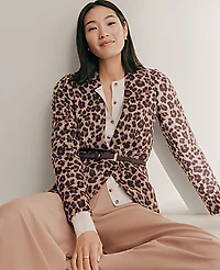 Ann Taylor The Longline Collarless Blazer Animal Print Almond Croissant Women's