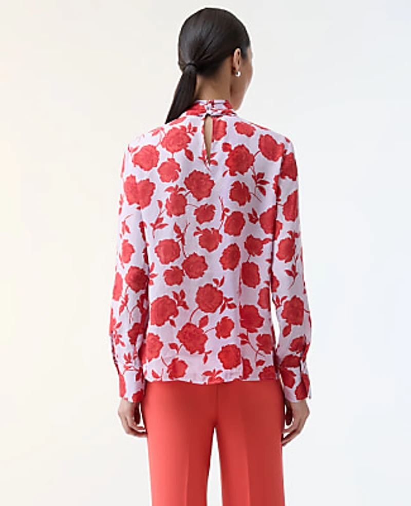 Ann Taylor Floral Bow Blouse Fiery Sunset Women's