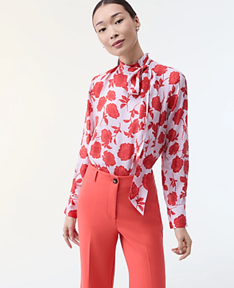 Ann Taylor Floral Bow Blouse Fiery Sunset Women's