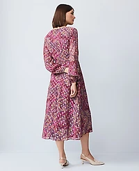 Ann Taylor Draped Paisley Midi Dress Poised Plum Women's