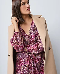 Ann Taylor Draped Paisley Midi Dress Poised Plum Women's