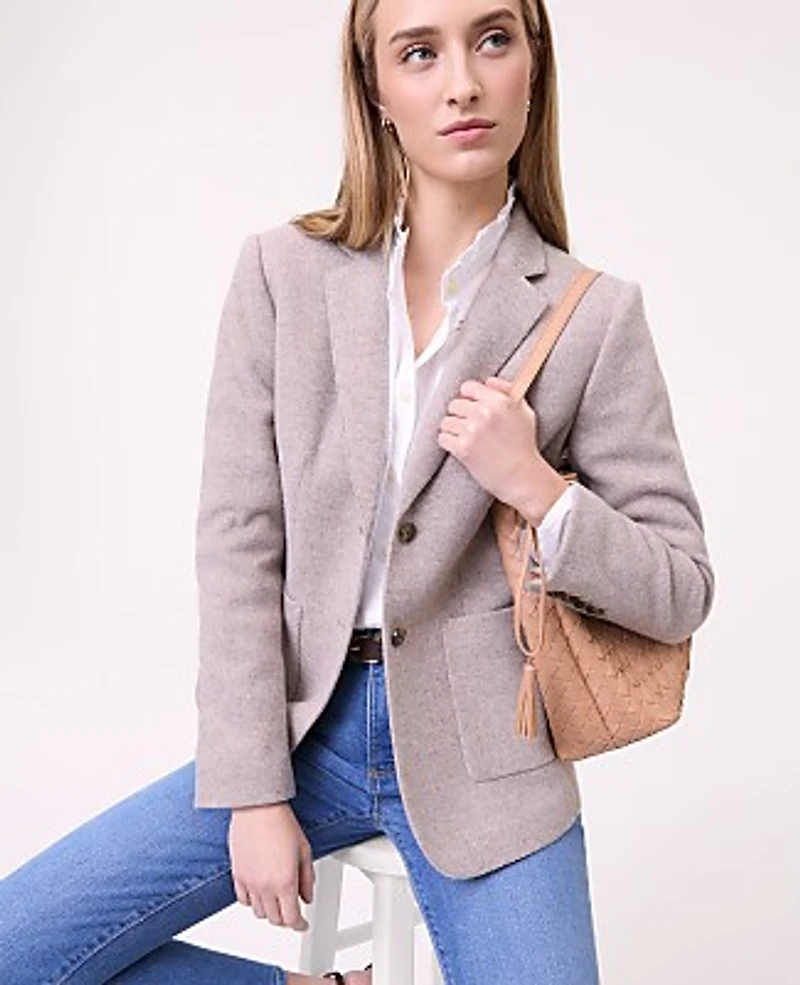 Ann Taylor Weekend Greenwich Blazer Brushed Knit Moon Rock Heather Women's