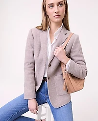 Ann Taylor Weekend Greenwich Blazer Brushed Knit Moon Rock Heather Women's