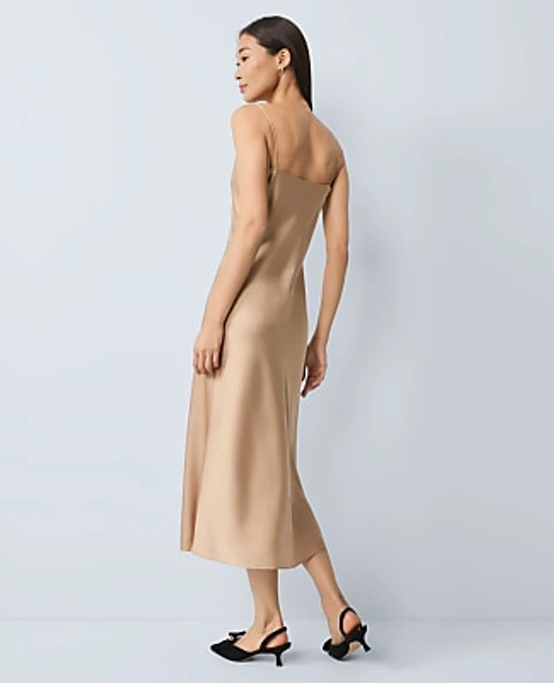 Ann Taylor Satin Cowl Neck Slip Dress Cafe Au Lait Women's