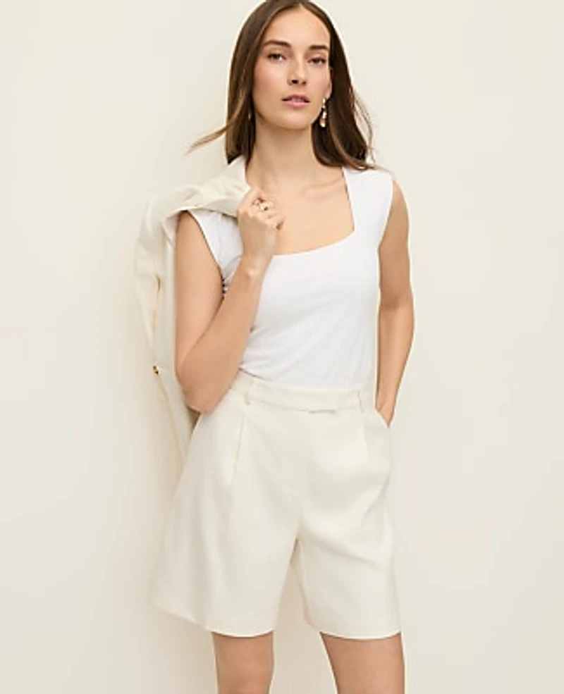 Ann Taylor The Long Short Linen Blend Winter White Women's