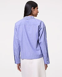 Ann Taylor Striped Ruffle Shirt Blue White Stripe Women's