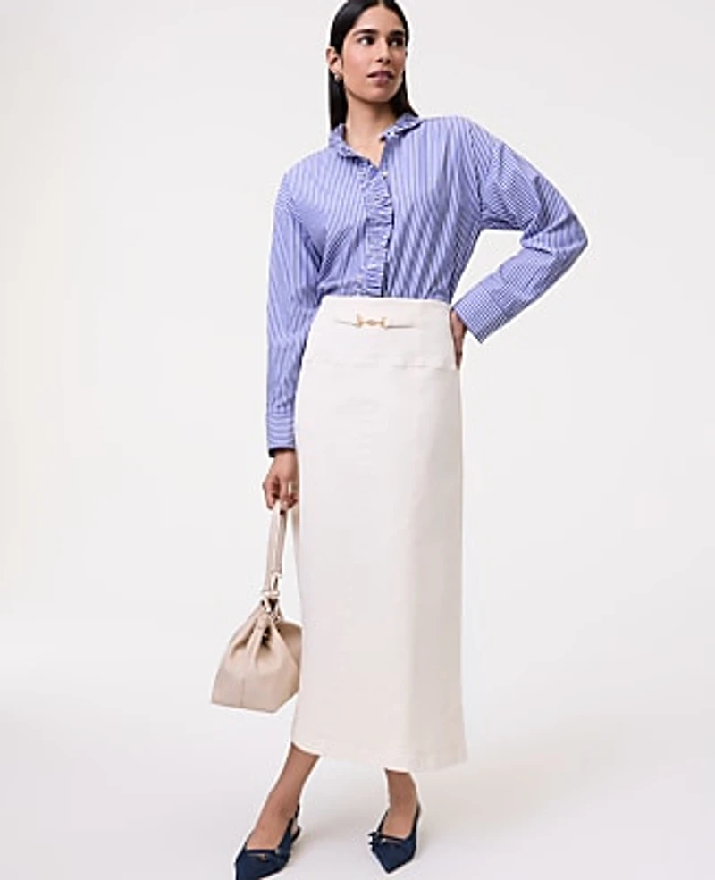 Ann Taylor Striped Ruffle Shirt Blue White Stripe Women's