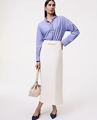 Ann Taylor Striped Ruffle Shirt Blue White Stripe Women's