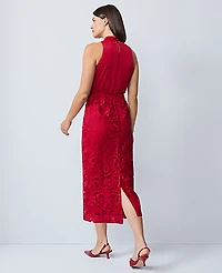 Ann Taylor Mixed Media Halter Sheath Dress Size 0 Jewel Red Women's