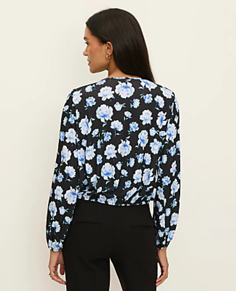 Ann Taylor Floral Bubble Hem Top Soft Cornflower Women's