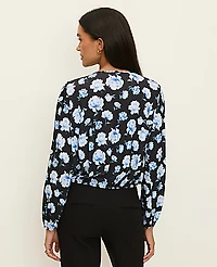 Ann Taylor Floral Bubble Hem Top Soft Cornflower Women's