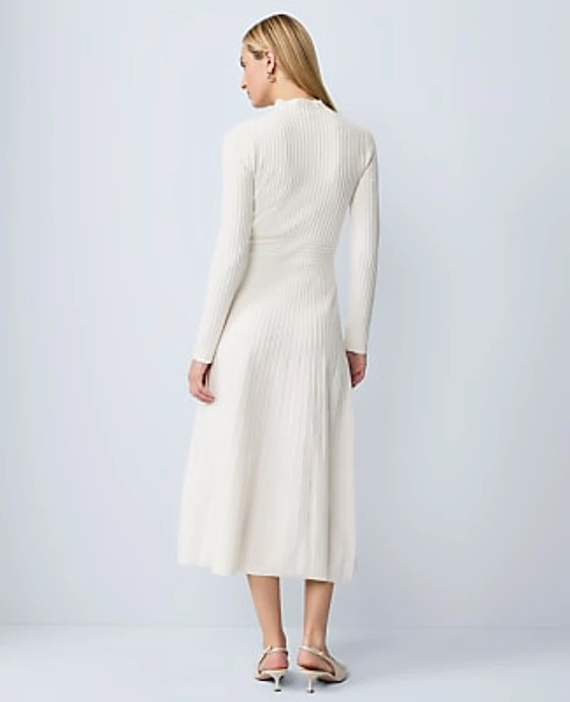 Ann Taylor Petite Ribbed Mock Neck Sweater Dress Size Large Winter White Women's