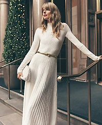 Ann Taylor Petite Ribbed Mock Neck Sweater Dress Size Large Winter White Women's