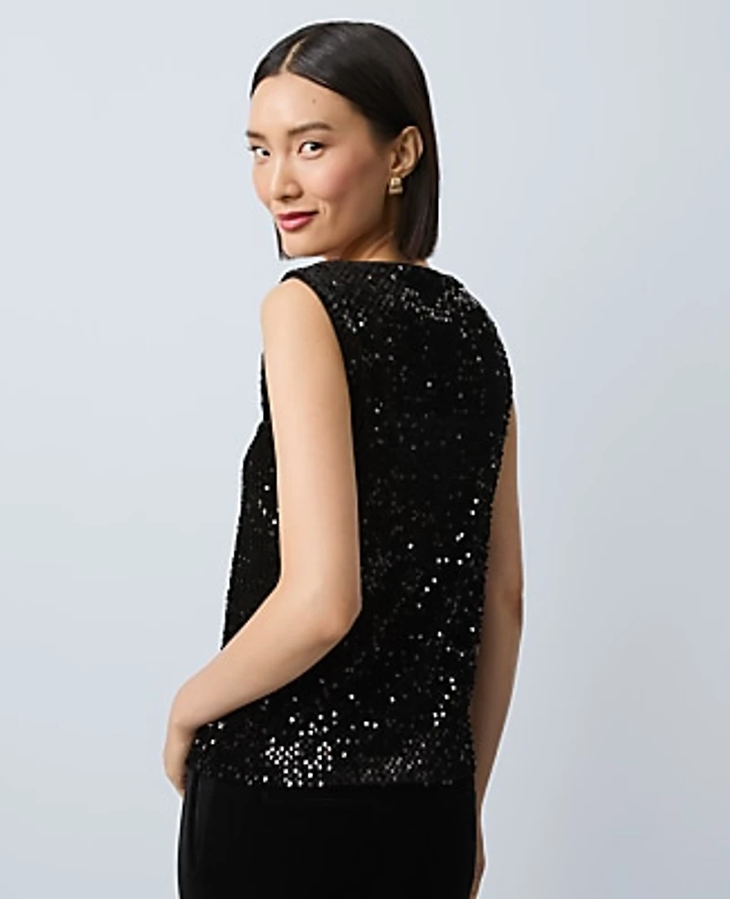 Ann Taylor Petite Sequin Velvet Tank Top Black Women's