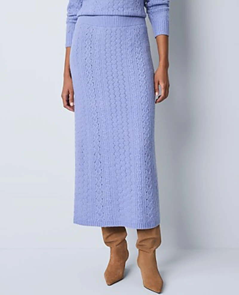 Ann Taylor Petite Weekend Pointelle Sweater Skirt Peaceful Periwinkle Women's