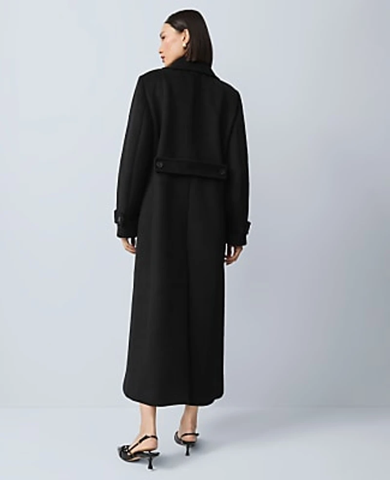 Ann Taylor Petite Fitted Double Breasted Long Coat Black Women's