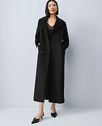 Ann Taylor Petite Fitted Double Breasted Long Coat Black Women's
