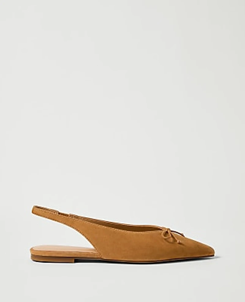 Ann Taylor Weekend Suede Bow Slingback Flat Women's