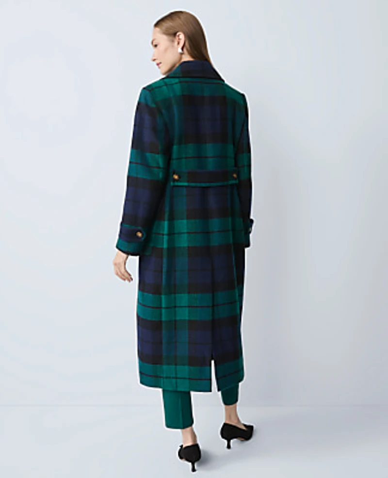 Ann Taylor Petite Plaid Fitted Double Breasted Coat Rainforest Women's
