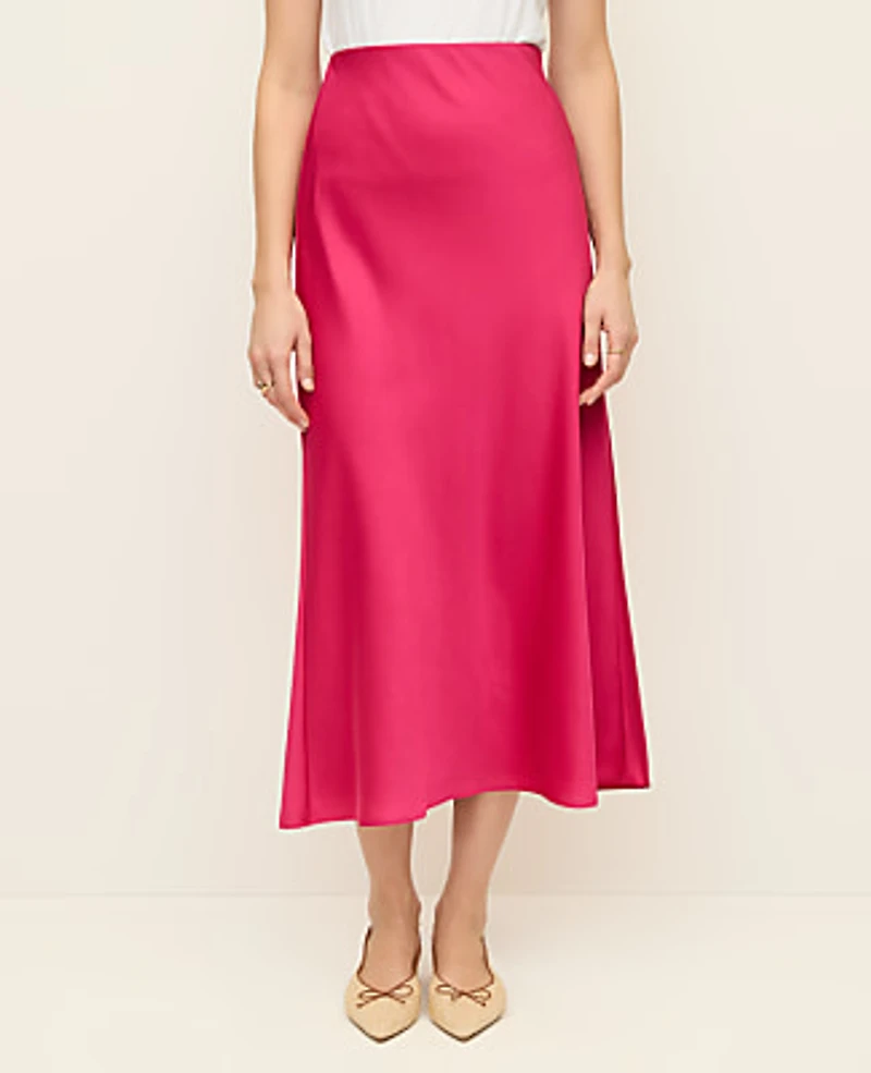 Ann Taylor Satin Bias Midi Slip Skirt Women's