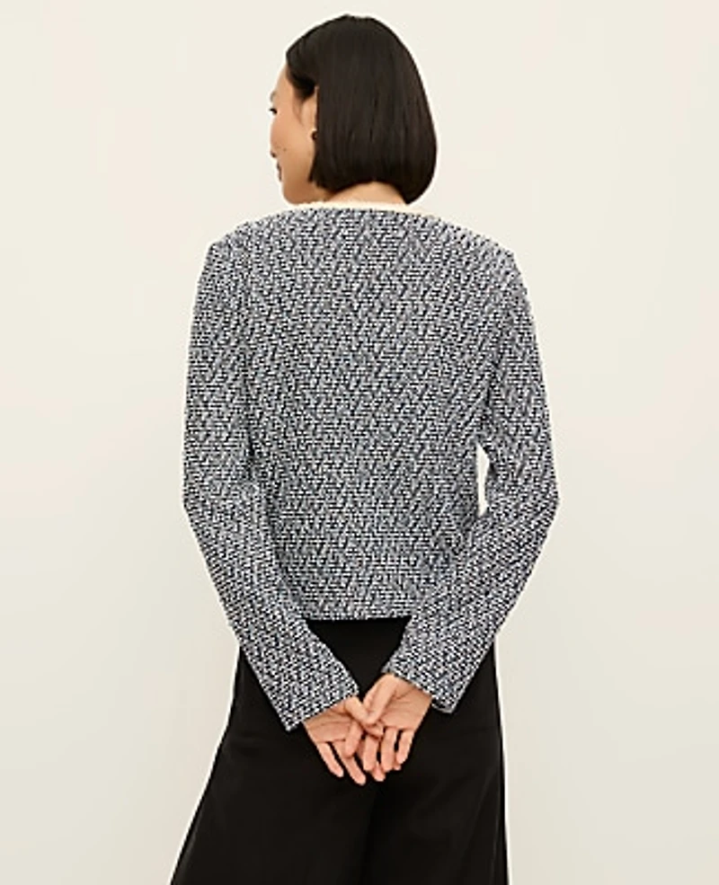 Ann Taylor Cropped Tweed Jacket Size XS Blue Multi Women's