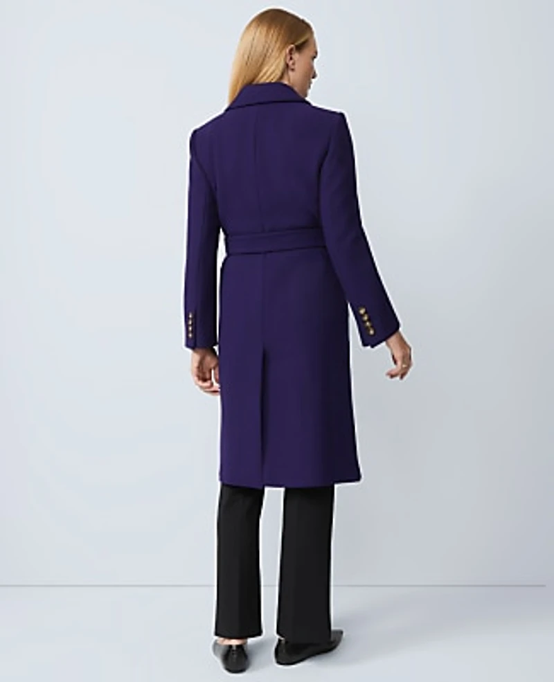 Ann Taylor Petite Belted Notch Collar Coat Size Medium Midnight Mulberry Women's