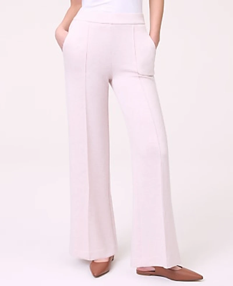 Ann Taylor Petite Weekend Wide-Leg Pant in CloudPlush Size Large Soft Pink Heather Women's